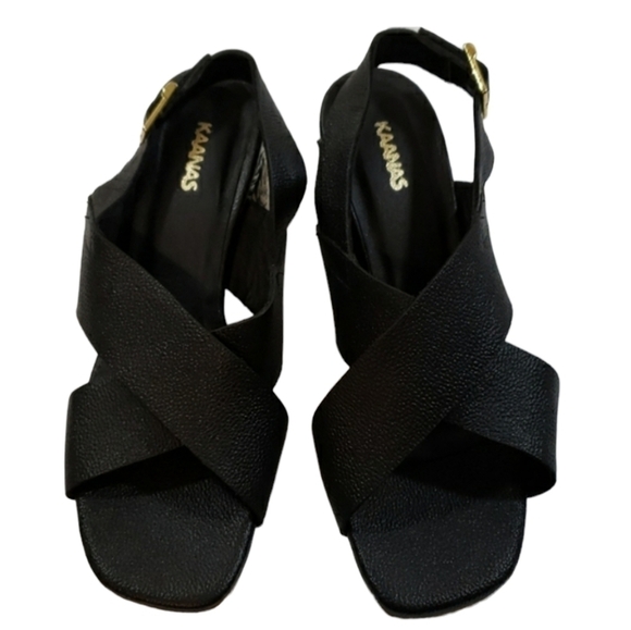 Kaanas~Size 6~Black Leather Sandals Java-Blk. - Picture 10 of 11